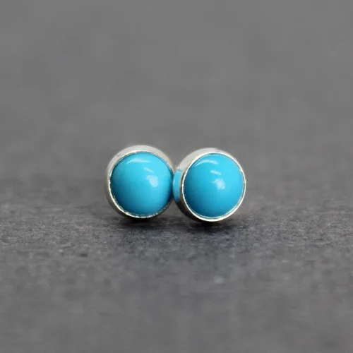 Vista 43 de Aretes de tuerca con piedras preciosas para mujeres y niñas, bisel redondo de 0.157 in de plata esterlina 925