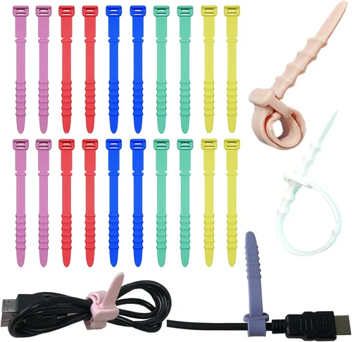 Vista 11 de Bridas de Silicona, Bridas Reutilizables, Correas de Cable de Goma para Gestión de Cables, Organizador de Cables de Silicona Elástica para Casa
