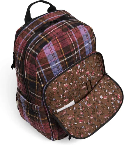 Vista 3 de Vera Bradley Mochila Campus de algodón para mujer, tartán acogedor, talla única