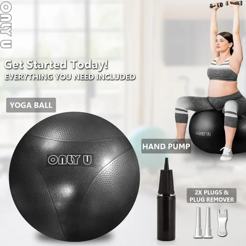 Vista 6 de only U Pelota de yoga premium, pelota de ejercicio, pelota de fitness, equilibrio y estabilidad, tamaño de 25.6 in, PVC ecológico, antiestallido