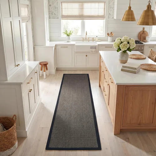 Vista 63 de Alfombra de sisal Safavieh, de color maíz y negro, tejida a mano, de la colección de fibras naturales; 5 x 8 pulgadas, NF441A, Tela, Gris / Gris