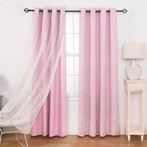 Vista 11 de GYROHOME Cortinas de doble capa con tul blanco bordado traslúcido, mezcla y combina cortinas de oscurecimiento de la habitación, cortinas con Beige