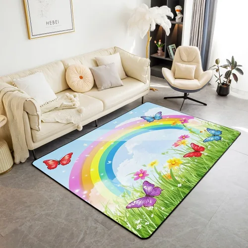 Vista 30 de Feelyou Alfombra de área con diseño de rosas de 3 x 5 para niños, con flores de Buterfly y luna, alfombra decorativa para dormitorio, niños, niñas