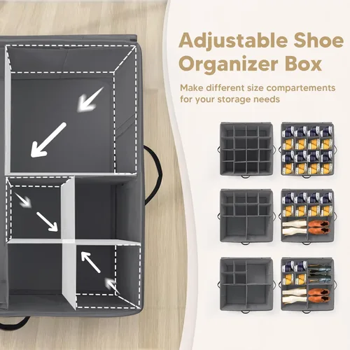 Vista 5 de Organizador de zapatos para armario, se adapta a hasta 32 pares, contenedor de almacenamiento grande para zapatos con cubierta transparente