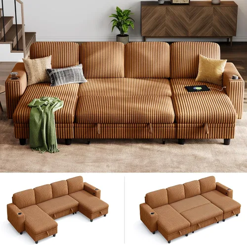 Vista 12 de LINSY HOME Sofá Loveseat con Almacenamiento - Cómodo Sofá de Pana Suave de 2 Plazas con Carga USB y Portavasos, Loveseat de Asiento Profundo
