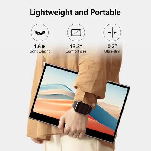 Vista 8 de INNOCN Monitor portátil de 13.3 pulgadas con pantalla táctil 13Q1F OLED 1080P FHD USB C, HDMI con batería para laptop, PC, Xbox, Mac, PS5