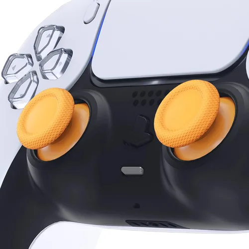 Vista 3 de eXtremeRate Precaución Amarillo Palancas de repuesto para controlador PS5, joystick analógico personalizado para PS4 Controller Universal