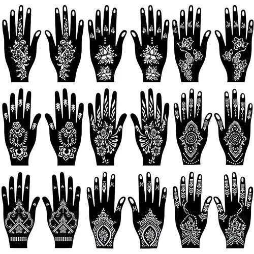 Vista 9 de Kit de Plantillas de Tatuajes Temporales de Henna de 16 Hojas, 72 PIEZAS Patrones de Animales y Flores Henna para Pintura Facial Plantillas de Arte