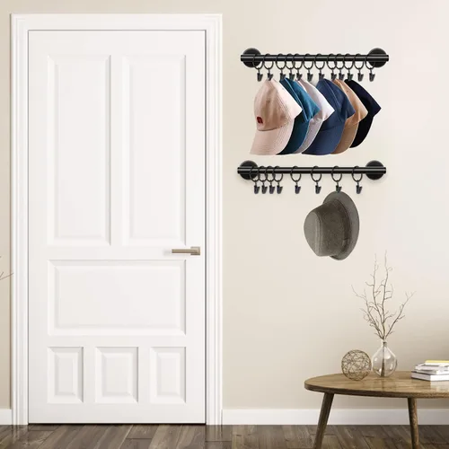 Vista 2 de Lunies Perchero para sombreros de pared con 24 ganchos, organizador de sombreros para gorras de béisbol, percha organizadora de gorras, colgador