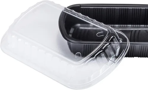 Vista 6 de Karat Envase de costilla de plástico PP negro con tapa transparente OPS - 100