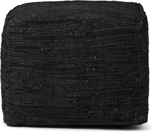Vista 4 de SIMPLIHOME Fredrik - Puf cuadrado – Otomano de cuero genuino tejido de 18 pulgadas de ancho en negro, reposapiés estilo bohemio o asiento adicional