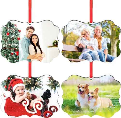 Vista 30 de Paquete de 4 adornos de Navidad personalizados 2025 de cerámica personalizada con foto y texto para decoración de árbol de Navidad, primera Navidad