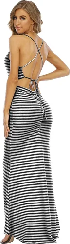 Vista 2 de Famulily Vestido largo a rayas sexy bodycon sin espalda para mujer en rayas de cebra