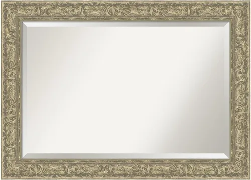 Vista 48 de Amanti Art - Espejo de baño plateado para sobre lavabo, espejo rectangular de níquel cepillado de 33x43, marco moderno extragrande, se cuelga
