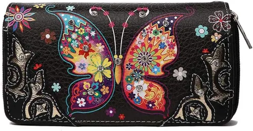 Vista 3 de Juego de cartera para mujer, estilo occidental, diseño de flores y mariposas, estilo floral, estilo campestre