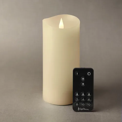 Vista 11 de Juego de velas sin llama Softflame - 5,7 cm x 10,7 cm, blanco, set de 2 - Vela de pilar con llama parpadeante y en movimiento, incluye control
