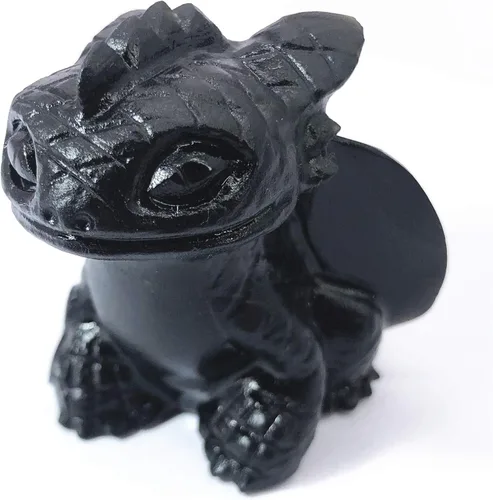 Vista 14 de Estatua de cráneo sin dientes de 2" de cristales curativos y piedras Reiki, escultura de animal tallada a mano, figuritas de dragón volador