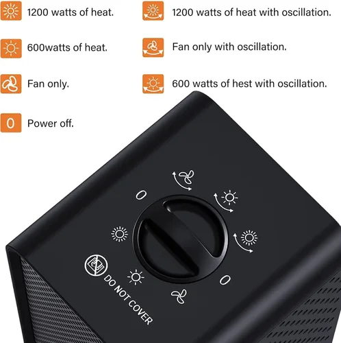 Vista 2 de Calentador de espacio, calentadores oscilantes eléctricos portátiles de 70° para uso en interiores, calentador de cerámica PTC mejorado de 1200 W