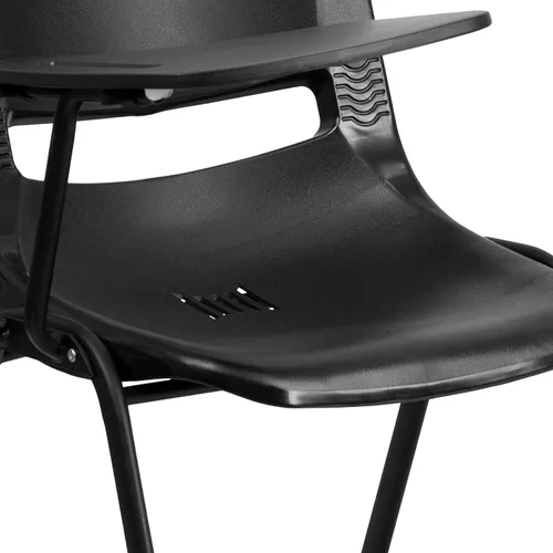Vista 9 de EMMA + OLIVER Silla ergonómica negra con tableta abatible para zurdos - Escritorio con brazo para tableta Flip-Up Tablet Arm, Shell Seat