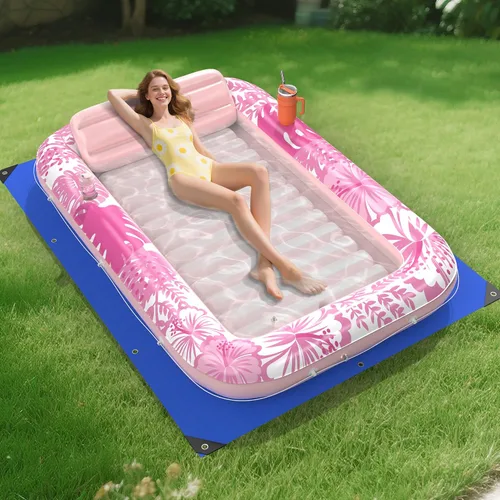 Vista 11 de Flotador inflable para tumbona de piscina, 70 x 46 pulgadas, flotadores de piscina para adultos con almohada, flotador de balsa para bañera Azul