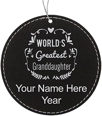 Vista 4 de LaserGram Personalized Christmas Ornament, World's Greatest Granddaughter, Faux Leather, Custom Laser Engraved Gift Idea