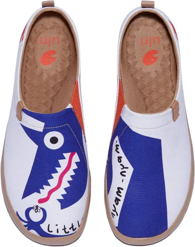 Vista 9 de UIN Zapatos de viaje para caminar para hombre, sin cordones, de lona, informales, ligeros, cómodos y modernos, diseño de perritos felices Ahhhhh