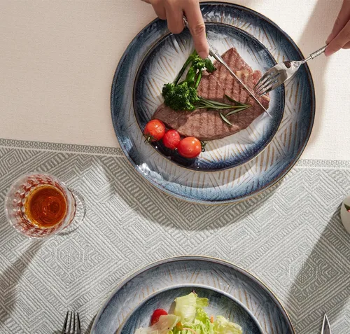 Vista 3 de Platos de aperitivo de 20,32 cm de cerámica con acabado de esmalte reactivo, aptos para lavavajillas y microondas, para ensalada, postre, bistec