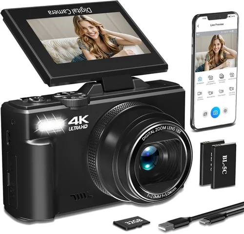 Vista 10 de Cámara digital 4K para fotografía, cámara de vlogging de 64MP para YouTube Rosa