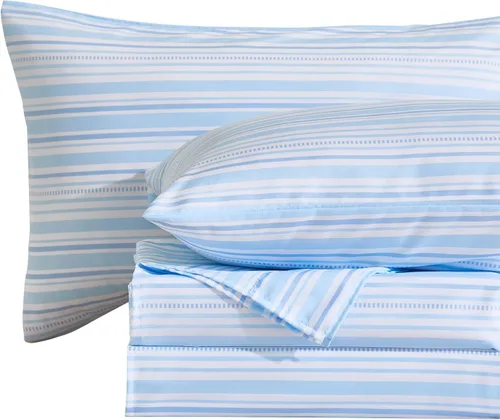 Vista 17 de MCO Juego de sábanas a rayas de 4 piezas, juego de sábanas Full transpirable con bolsillo profundo de 16", moderno y lujoso, juego de ropa de cama