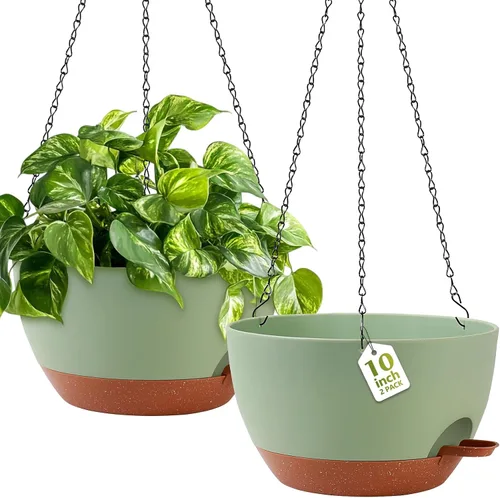 Vista 11 de GARDIFE Macetas colgantes para plantas de interior y exterior, juego de 2 macetas colgantes de riego automático con agujeros de drenaje y bandeja