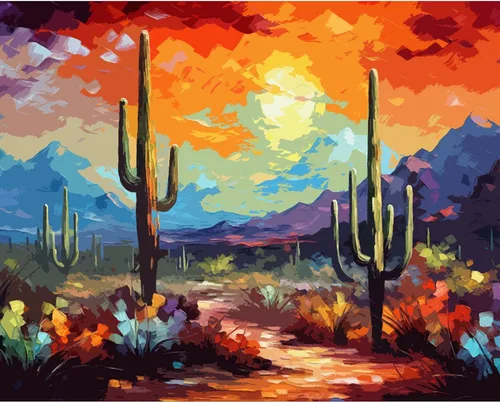 Vista 2 de Tucocoo Saguaro Cactus - Pintura por números para adultos, kits de pintura al óleo digital sobre lienzo con pinceles y pigmento acrílico, imagen