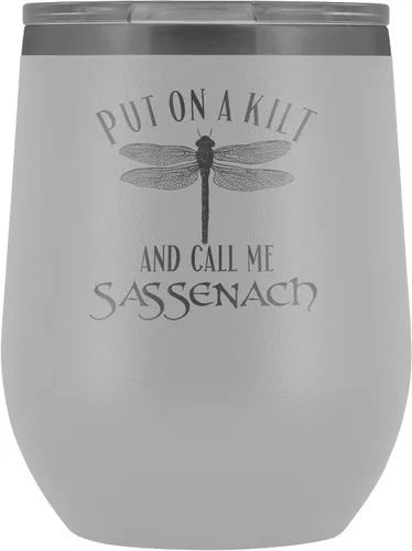 Vista 8 de Outlander Vaso de vino Put On A Kilt and Call Me Sassenach de 12 onzas de acero inoxidable grabado, taza para bebidas frías y calientes, color negro
