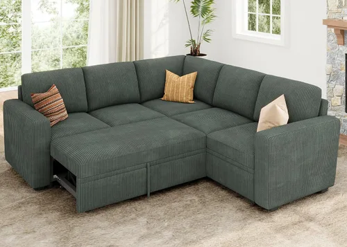 Vista 20 de HONBAY Sofá cama modular, sofá cama modular de pana extraíble con almacenamiento, sofás seccionales en forma de U para sala de estar, color azul