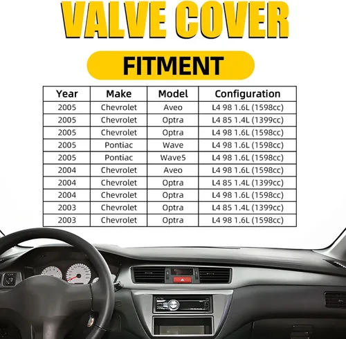 Vista 2 de Cubierta de válvula de motor compatible con Chevy Aveo Optra 2005 Pontiac Wave 1.6L Reemplazo 96473698 96473 964-73-698