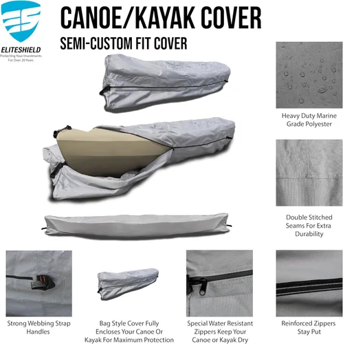 Vista 2 de EliteShield Cubierta para Canoa y Kayak; Resistente al Agua y a los Rayos UV 600D Poliéster Grado Marino Cubierta Completa para Almacenamiento