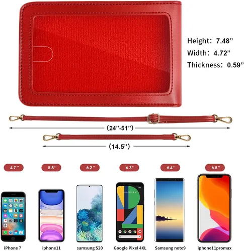 Vista 4 de Bolsa cruzada para teléfono celular, para mujer, con ventana para pantalla táctil, bloqueo de RFID, bolsa y cartera con correa de hombro