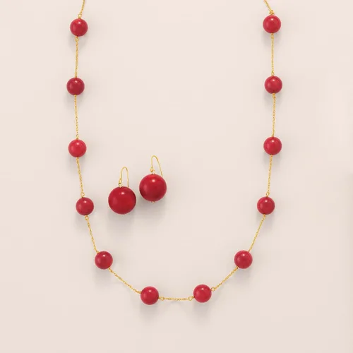 Vista 3 de Ross-Simons 8mm Gemstone Bead Station Necklace in 14kt Yellow Gold