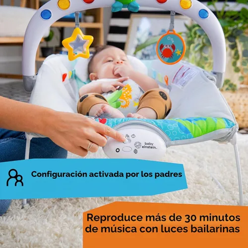 Vista 3 de Baby Einstein Ocean Explorers Asiento Saltarín Musical para Bebés, Kick to It Neptune, Unisex, para Edades de 0-6 Meses hasta 20 libras
