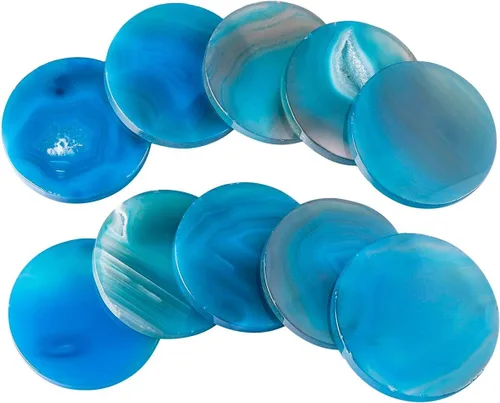 Vista 4 de Rockcloud Paquete de 6 rodajas de mesa de ágata, losa de piedra de ágata para tarjetas de identificación de boda, tarjetas de lugar de 1.7-2.4 Azul