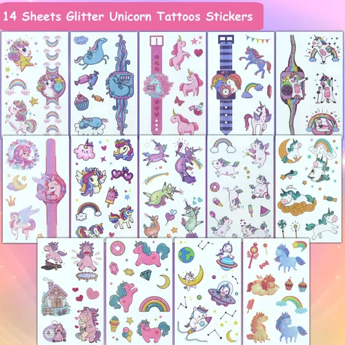 Vista 2 de CHARLENT Tatuajes con purpurina para niñas, 110 tatuajes temporales con purpurina para niñas, regalos de fiesta de cumpleaños, rellenos de bolsas