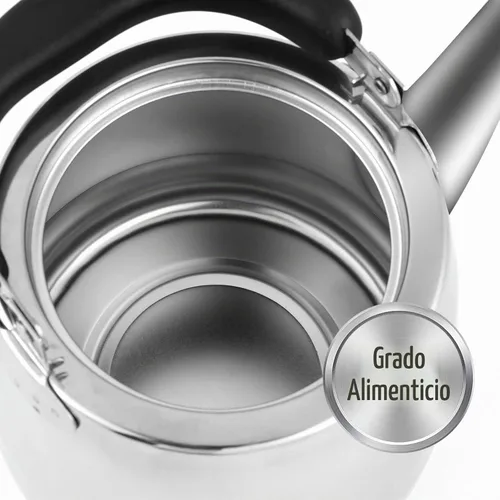 Vista 4 de Hervidor de té, tetera silbante para estufa, tetera de acero inoxidable de 2 cuartos de galón, tetera de inducción para estufa (1.9 L, plateado)