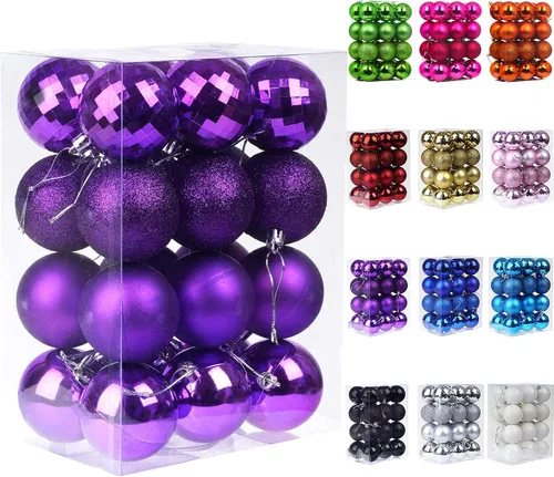 Vista 20 de Emopeak - Juego de 24 esferas navideñas, ornamentos irrompibles, 4 estilos, decoración colgante para árbol de Navidad, boda o fiesta
