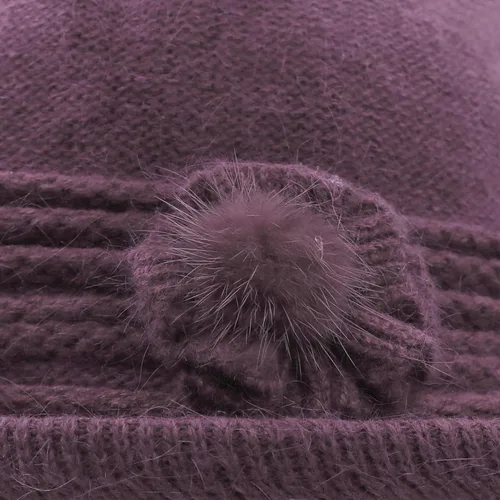 Vista 64 de C-US - Gorro de punto cálido para mujer, con visera de ganchillo con acento de flores