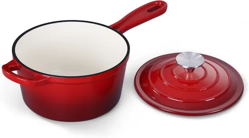 Vista 14 de Onader Sartén de hierro fundido esmaltado, cacerola pequeña de 1 cuarto de galón con tapa, olla de hierro fundido, horno holandés esmaltado, Blanco