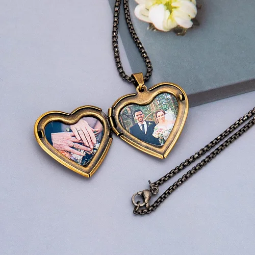 Vista 4 de Fanery sue Heart Locket Necklace That Holds Pictures Customized Photo Necklaces Personalized Lockets with Picture inside