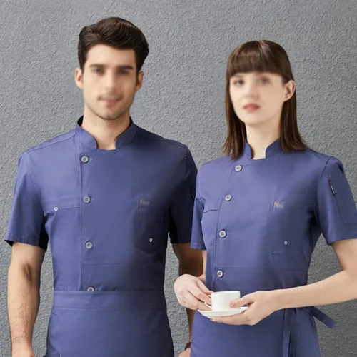 Vista 3 de Verano Manga Corta Unisex Chef Abrigo Cocina Chef Uniforme Transpirable Ropa de Trabajo Ropa de Cocinar Chaqueta de Chef