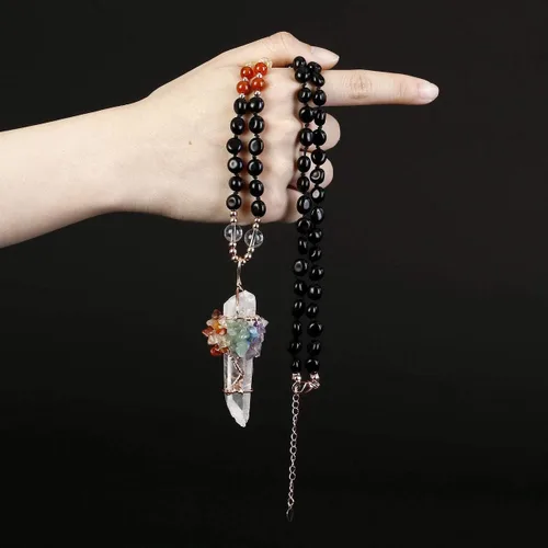 Vista 4 de MANIFO Collar de piedras preciosas de cuarzo transparente con diseño de árbol de la vida de 7 chakras