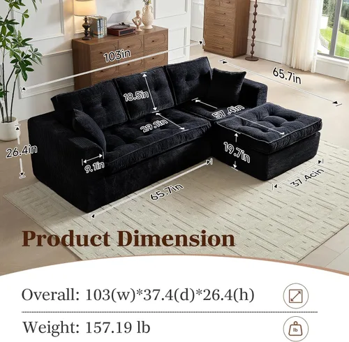 Vista 2 de ROXGOX Sofás Cloud para sala de estar, sofá seccional modular moderno con diván en forma de L, sofá deshuesado con asiento profundo, pana de felpa