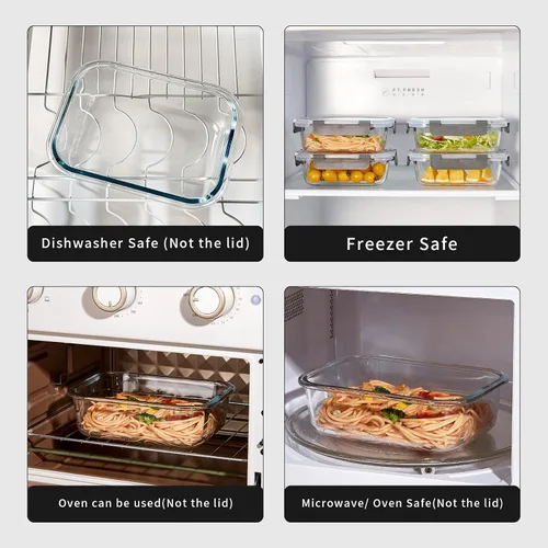Vista 4 de Paquete de 10 recipientes de vidrio de 22 onzas para preparación de comidas, recipientes de almacenamiento de alimentos de vidrio con tapas