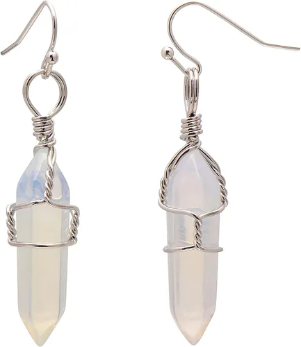 Vista 16 de Pendientes de cristal de punta envuelta en alambre de piedra pulida para mujer Reiki Energy Healing